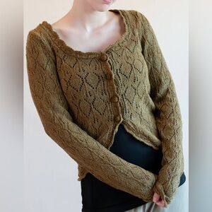 FREE PEOPLE Brown Open-Knit Cardigan Sweater, size Medium